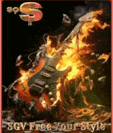 a poster for sgv free your style shows a burning guitar