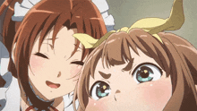 two anime girls are looking up at something