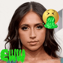 a woman 's face with a smiley face coming out of her mouth and the word eww on the bottom
