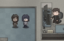 a pixel art drawing of a man and a girl