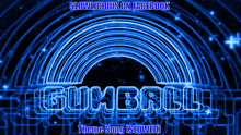 a blue background with the words gumball on it