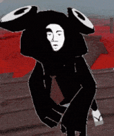 a black and white drawing of a person wearing a costume
