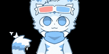 a cartoon drawing of a white cat wearing 3d glasses