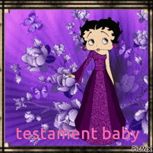 a picture of betty boop in a purple dress with the caption testament baby