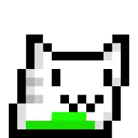 a pixel art drawing of a cat with a green stripe on its face .