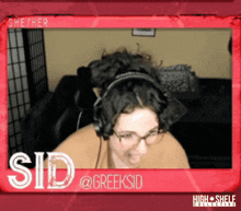 a picture of a woman wearing headphones with sid @greeksid written on the bottom