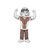 a cartoon monkey is flexing his muscles and wearing sunglasses and a necklace