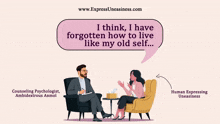 a woman sits in a chair talking to a counseling psychologist about her old self
