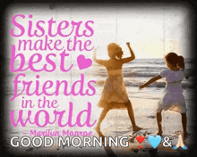 a picture of two girls on the beach with a quote from marilyn monroe