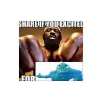 a picture of a man with a beard and the words share if you excited for below him