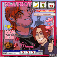 a cartoon of a man giving a thumbs up in front of a slot machine