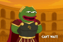 a cartoon of a frog in armor with the number 42 on it