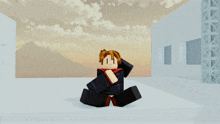 a cartoon character with a red scarf around his neck is standing in a room