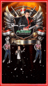 a forsa logo with a man playing a guitar in the center