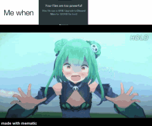 a screenshot of a video of a girl with green hair