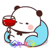 a cartoon panda bear holding a glass of wine
