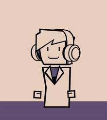 a cartoon character wearing headphones and a suit