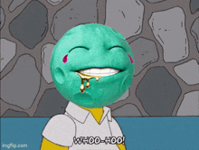 a cartoon character says whoo-hoo in front of a wall