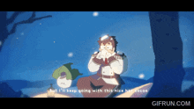 a cartoon of a man and a snowman with the words but i 'll keep going with this nice hot cocoa underneath