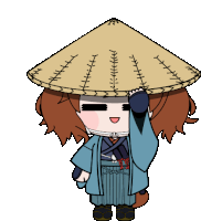 a drawing of a person wearing a hat and a kimono