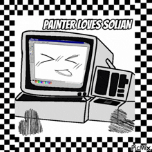 a drawing of a computer with the words painter loves solian on it
