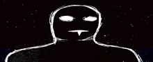 a black and white drawing of a man with a t on his mouth
