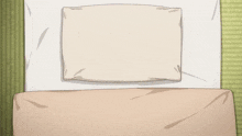 a cartoon girl with pink hair is laying on a bed