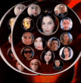 a group of people are in circles with a woman in the middle