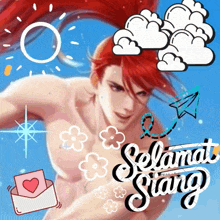 a man with red hair and the words selamat siang