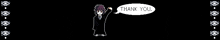 a cartoon character says thank you in a white speech bubble