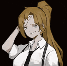 a drawing of a girl with long hair wearing a white shirt and black tie
