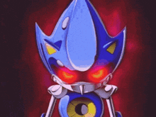 a drawing of a robot with red eyes and a yellow nose