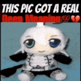a stuffed animal with the words this pic got a real deep meaning 100 behind it