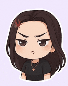 a cartoon drawing of a girl with a red leaf in her hair