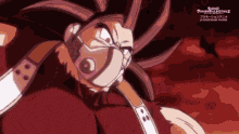 a close up of a cartoon character with a red background and a very angry look on his face .