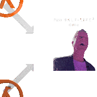 a man is laughing next to a half life logo
