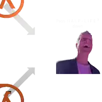a man is laughing next to a half life logo