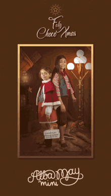 a feliz choco xmas greeting card with two little girls