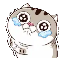 a cartoon cat with big eyes is crying with tears running down its face .