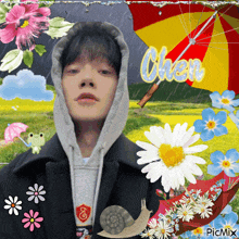 a picture of a man with a hoodie and the name chen on it