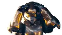 a statue of a man in armor covering his face