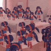a bunch of dolls are standing in a room