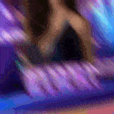 a blurry picture of a person 's feet with the word ' purple ' in the middle