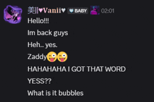 a screenshot of a conversation between vanii baby and zaddy
