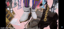 a group of people are standing next to each other in a cartoon scene from jojo 's bizarre adventure .