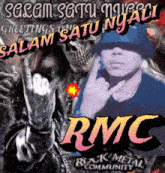 a poster for rmc rock metal community with a skull