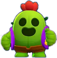 a green cartoon character with a red flower on his head is holding a purple object .