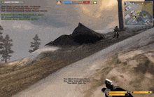 a screenshot of a video game shows a man walking down a hill