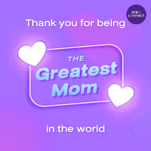 a purple background with the words " the greatest mom in the world " on it