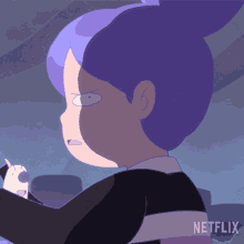 a cartoon girl with purple hair and a netflix logo